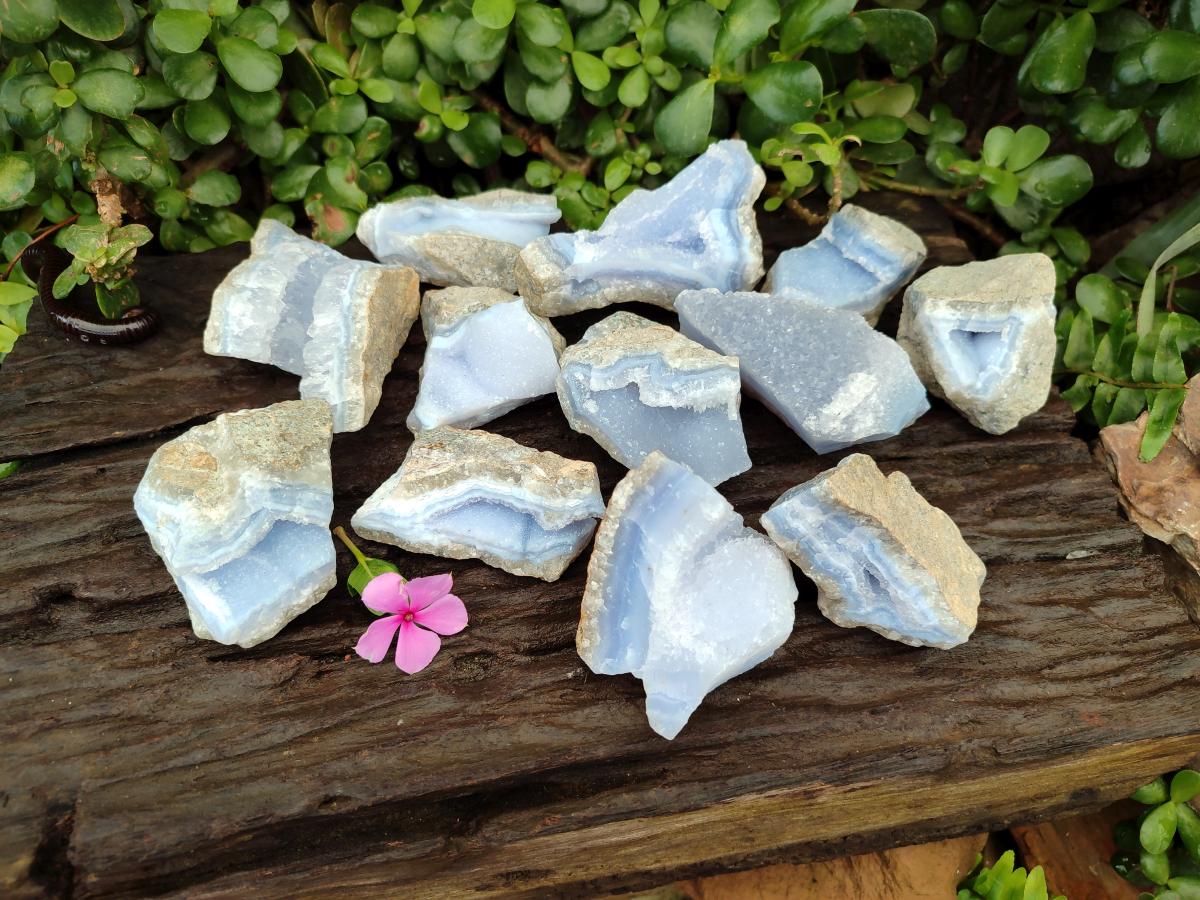 Natural Blue Lace Agate Geode Specimens x 12 From Nsanje, Malawi