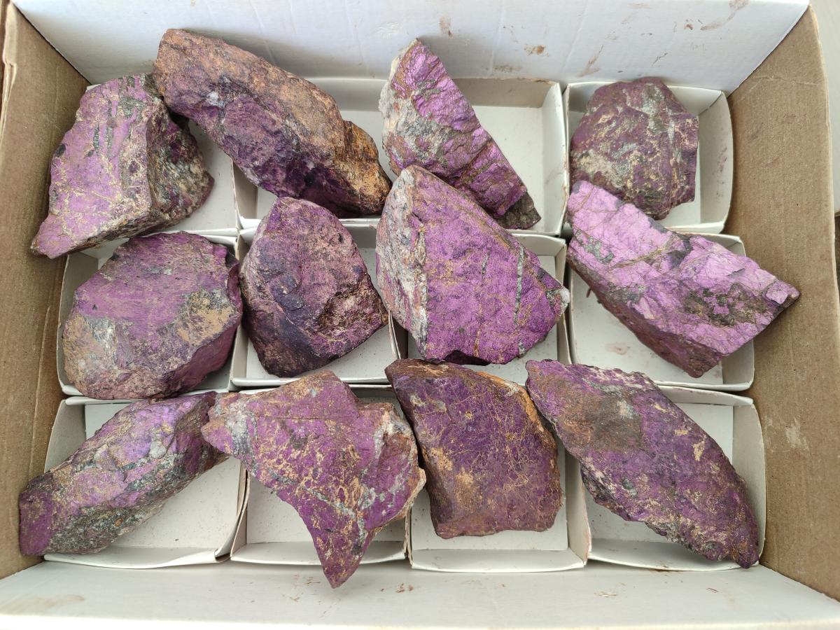 Natural Metallic Silky Purpurite Cobbed Specimens x 12 From Erongo, Namibia