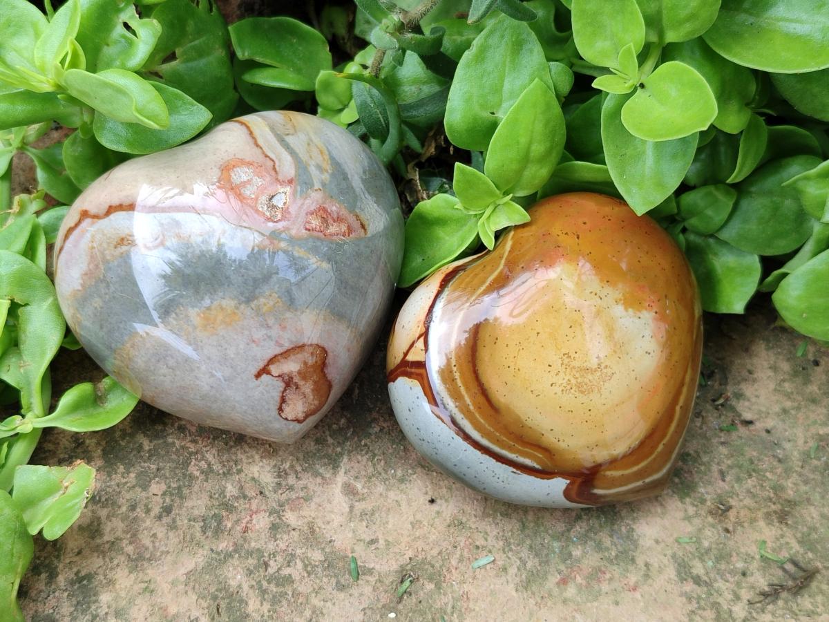 Polished Polychrome Jasper Hearts x 6 From NW Coast, Madagascar
