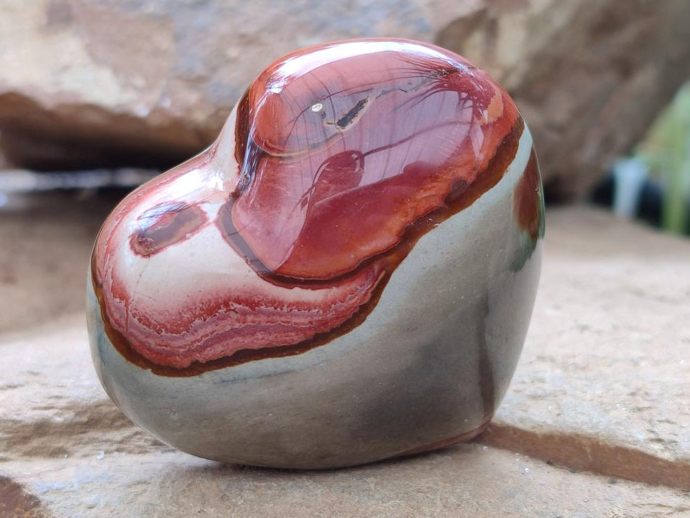 Polished Polychrome Jasper Hearts x 6 From NW Coast, Madagascar