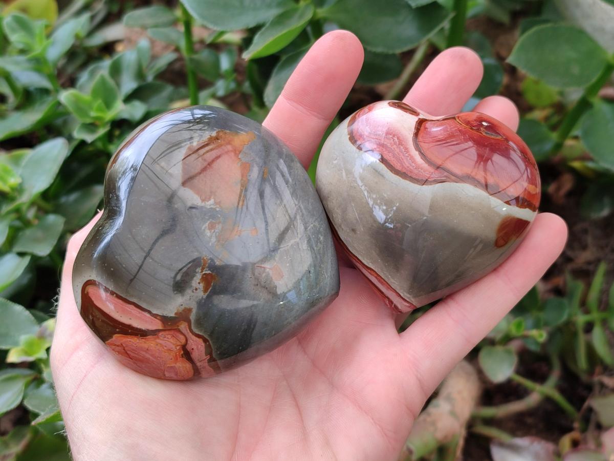 Polished Polychrome Jasper Hearts x 6 From NW Coast, Madagascar