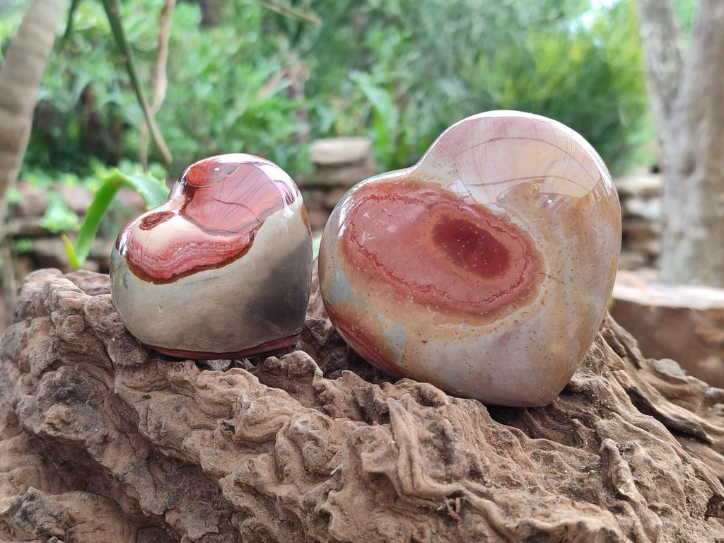 Polished Polychrome Jasper Hearts x 6 From NW Coast, Madagascar