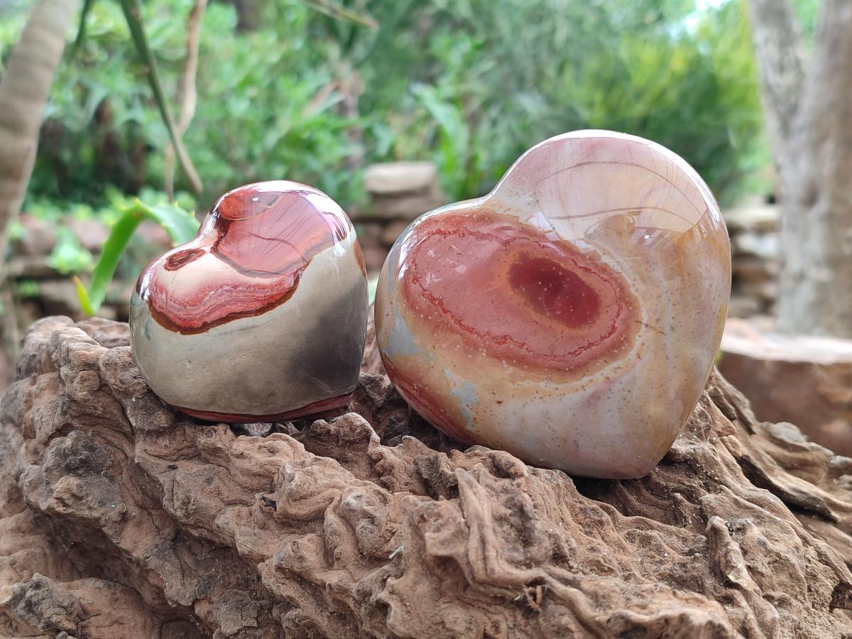 Polished Polychrome Jasper Hearts x 6 From NW Coast, Madagascar
