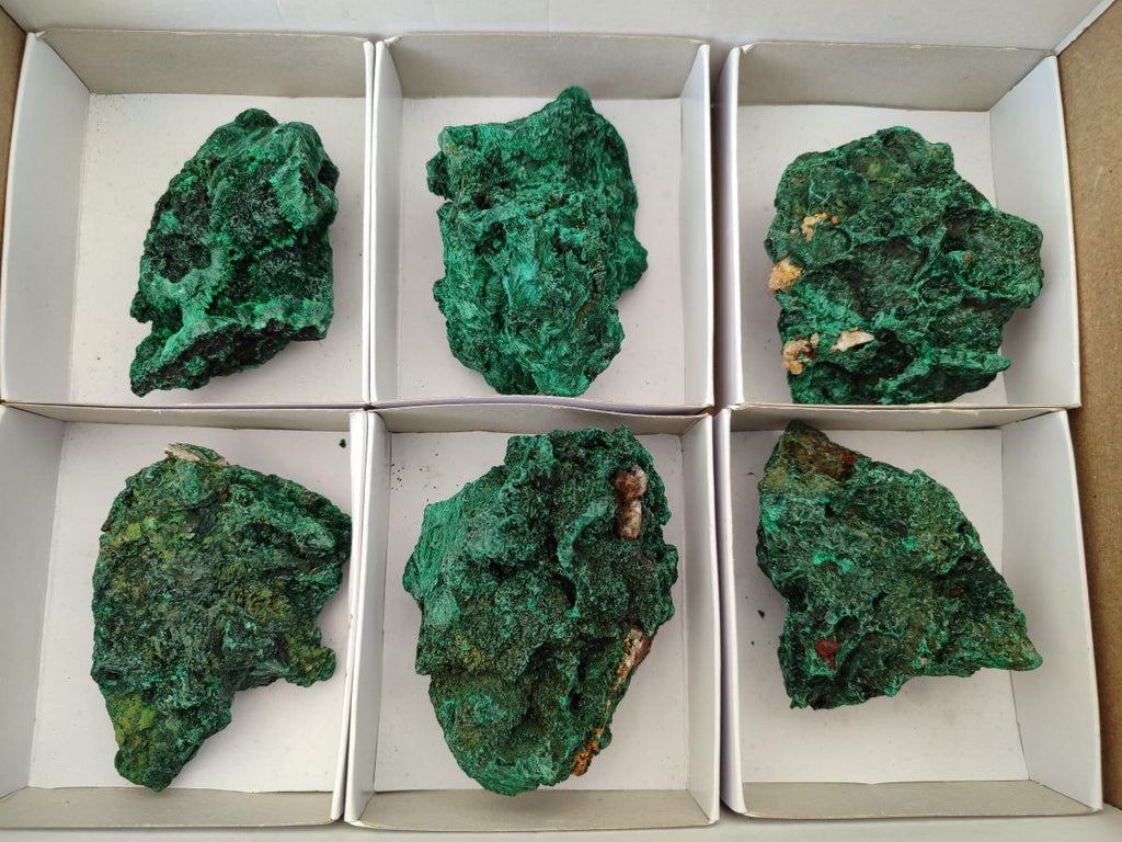 Natural Silky Malachite Specimens x 6 From Kasompe, Congo
