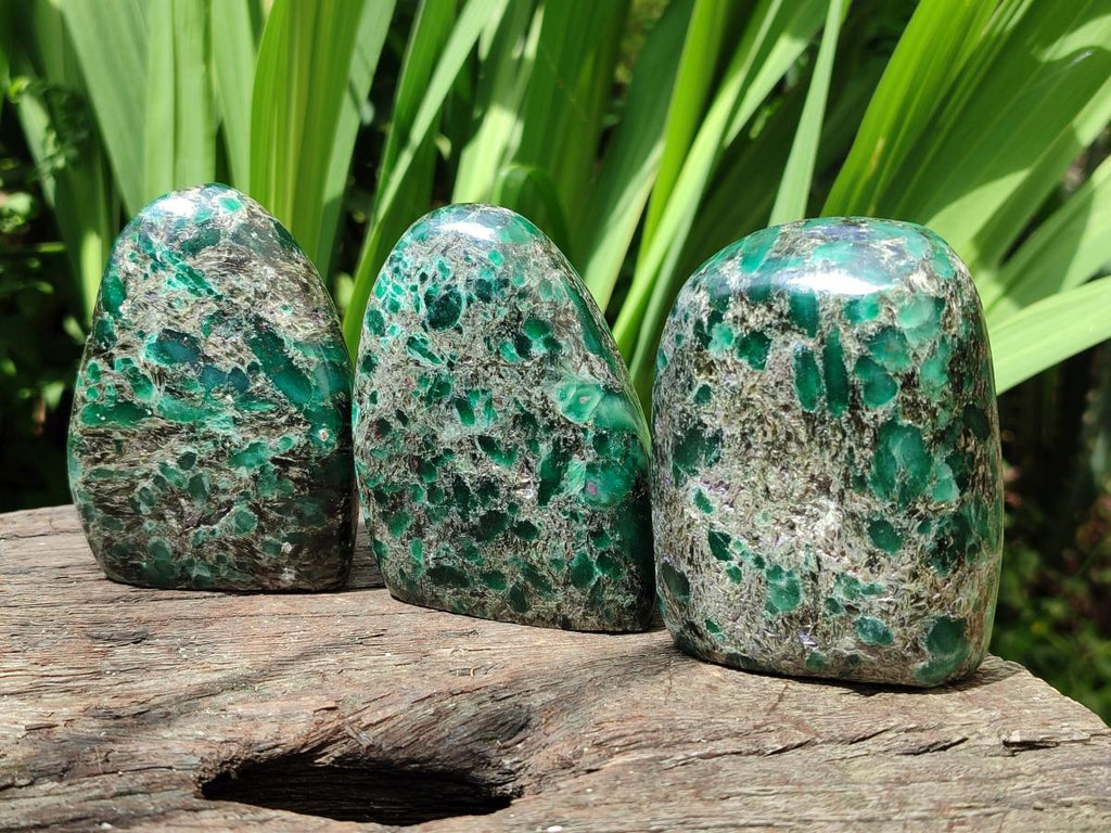 Polished Emerald Mica 'Mutokolite' Standing Free Forms x 4 From Mutoko, Zimbabwe