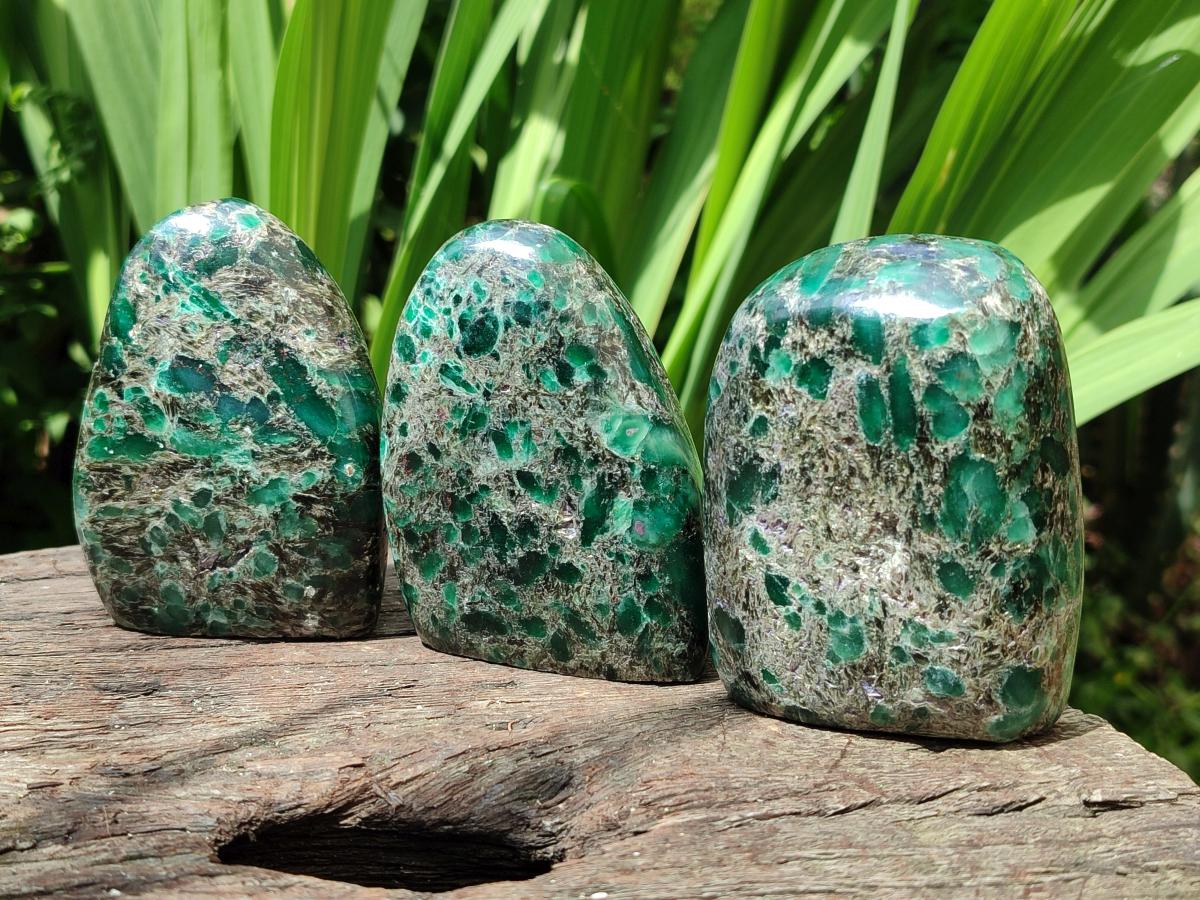 Polished Emerald Mica 'Mutokolite' Standing Free Forms x 4 From Mutoko, Zimbabwe
