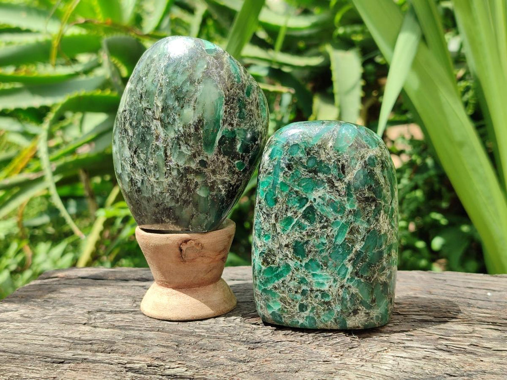 Polished Emerald Mica 'Mutokolite' Standing Free Forms x 4 From Mutoko, Zimbabwe