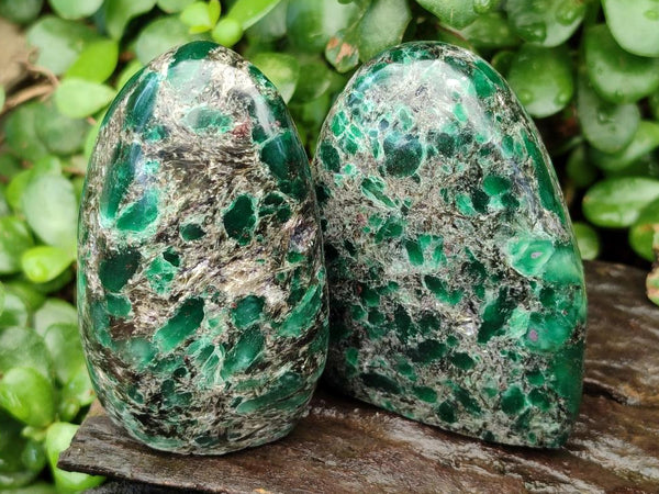 Polished Emerald Mica 'Mutokolite' Standing Free Forms x 4 From Mutoko, Zimbabwe