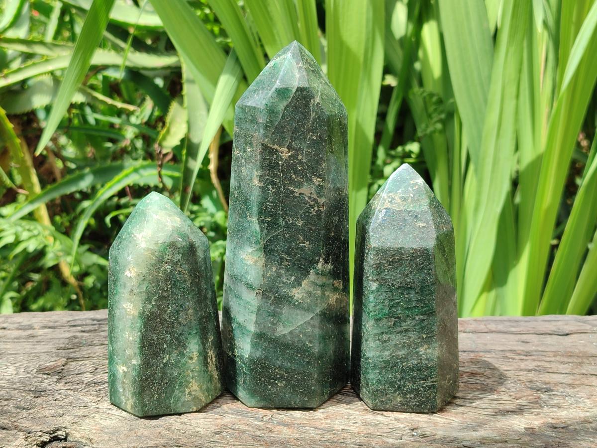 Polished Fuchsite Quartz Crystals x 3 From Andakatany, Madagascar