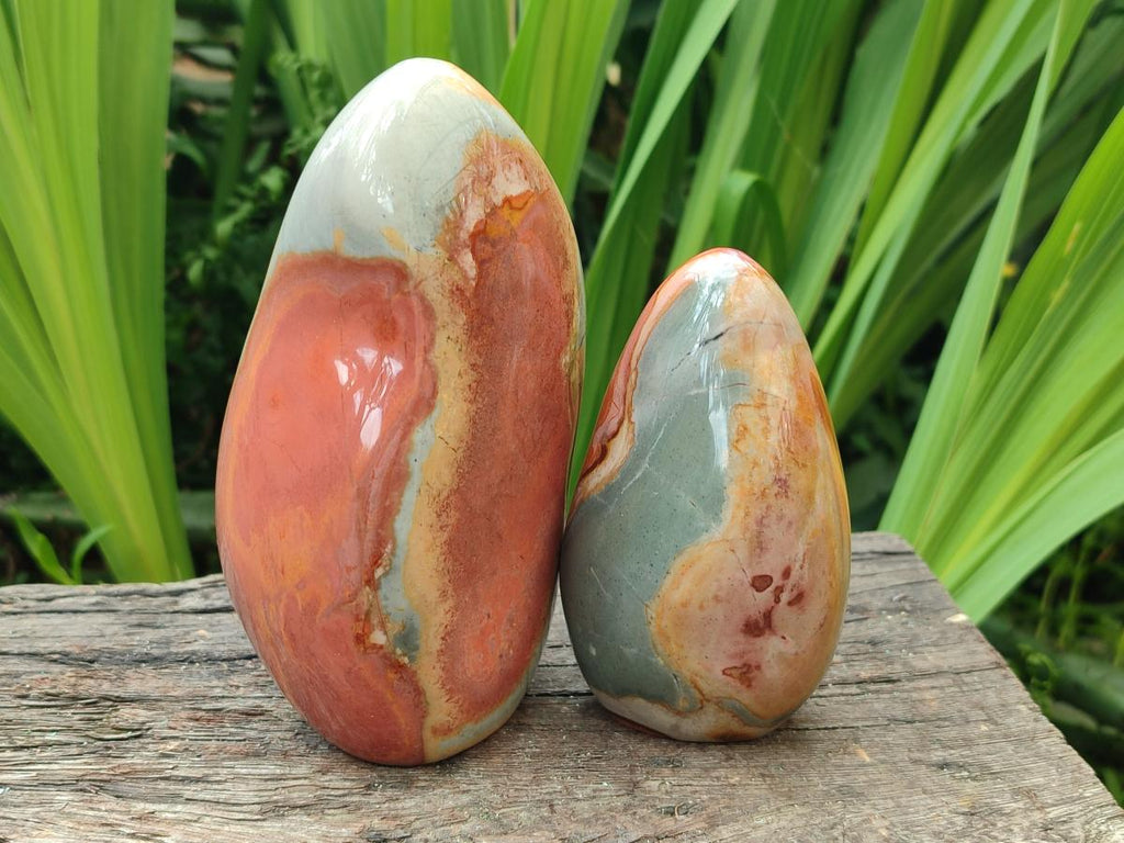 Polished Polychrome Jasper Standing Free Forms x 3 From NW Coast, Madagascar
