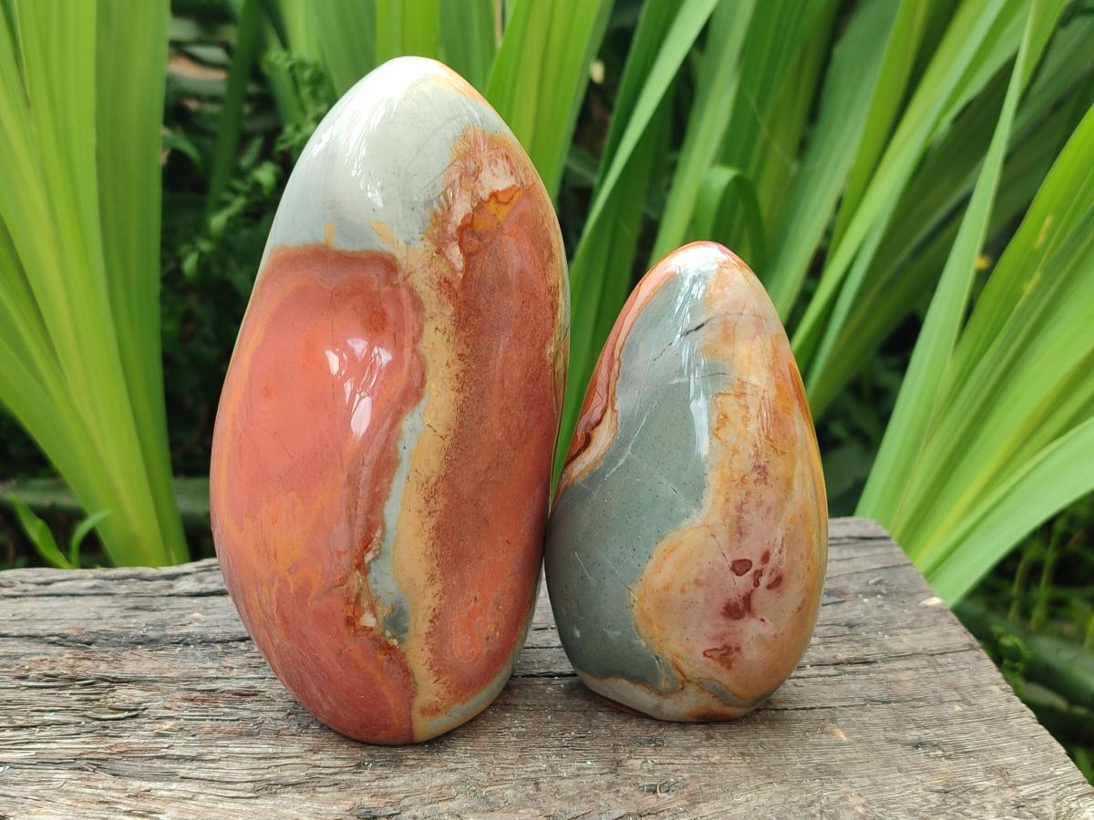 Polished Polychrome Jasper Standing Free Forms x 3 From NW Coast, Madagascar