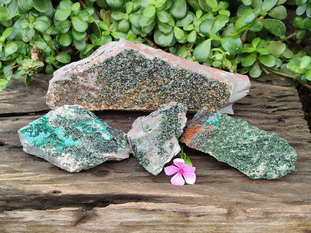 Natural Libethenite Crystals On Dolomite Matrix Specimens x 4 From Shituru, Congo