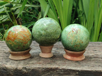 Polished Green Chrysoprase Spheres x 3 From Ambatondrazaka, Madagascar