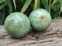 Polished Green Chrysoprase Spheres x 3 From Ambatondrazaka, Madagascar