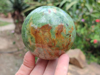 Polished Green Chrysoprase Spheres x 3 From Ambatondrazaka, Madagascar