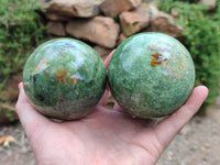 Polished Green Chrysoprase Spheres x 3 From Ambatondrazaka, Madagascar
