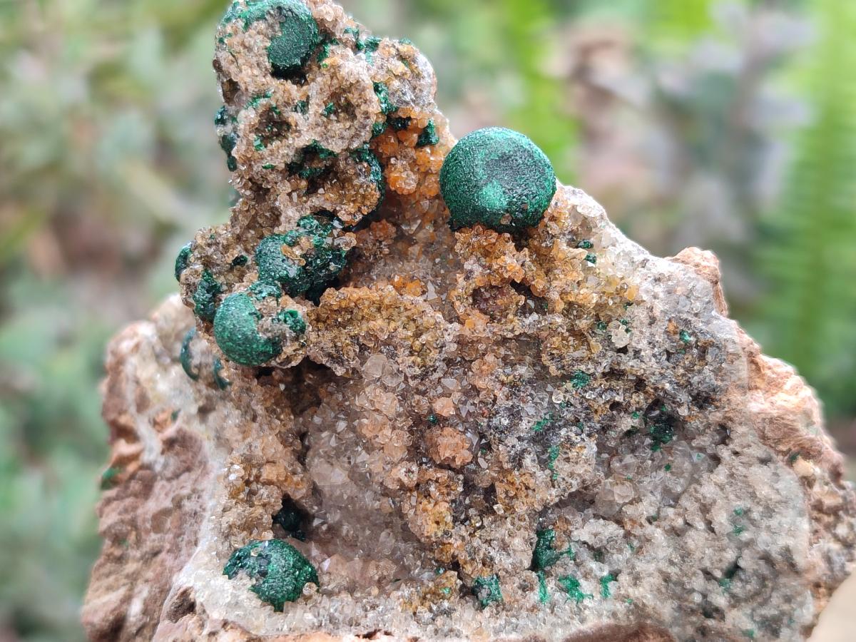 Natural Crystalline Ball Malachite and Quartz on Dolomite Specimens x 2 From Mindingi Mine, Kambove, Congo
