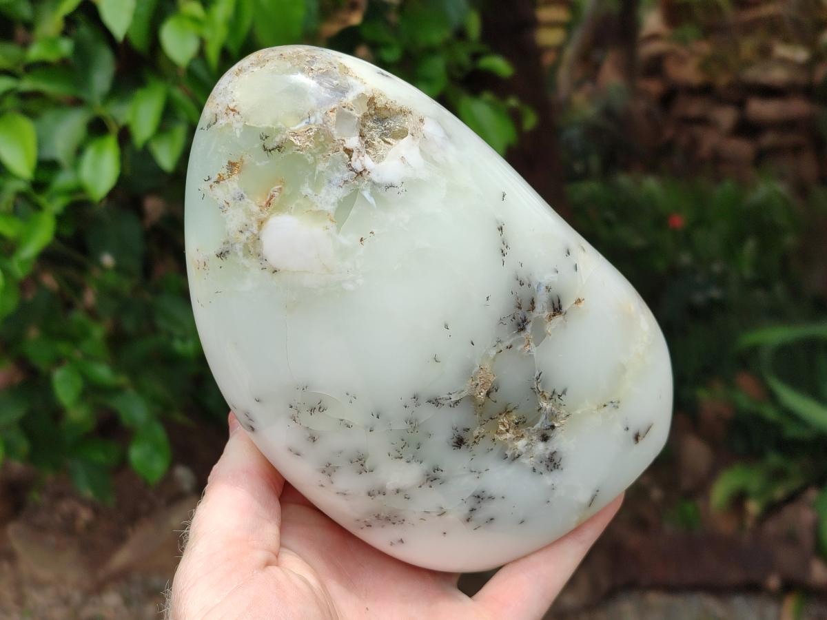 Polished White Dendritic Opal Standing Free Forms x 2 From Moralambo, Madagascar