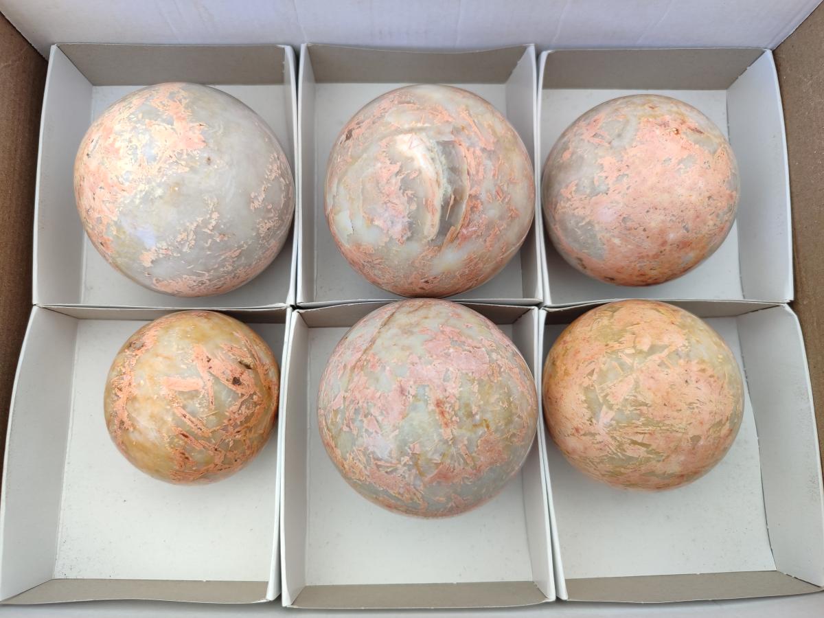 Polished Runestone Feldspar Spheres x 6 From Zimbabwe