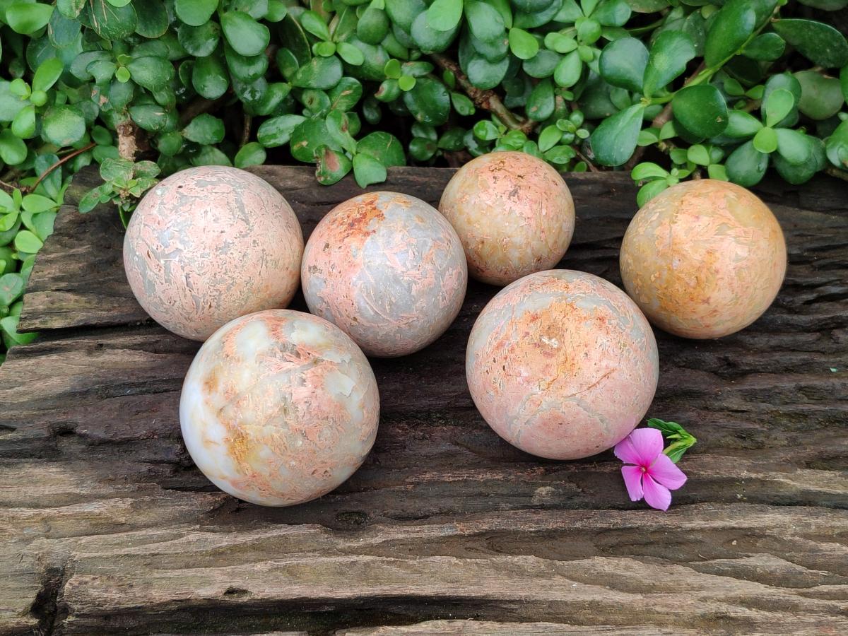 Polished Runestone Feldspar Spheres x 6 From Zimbabwe