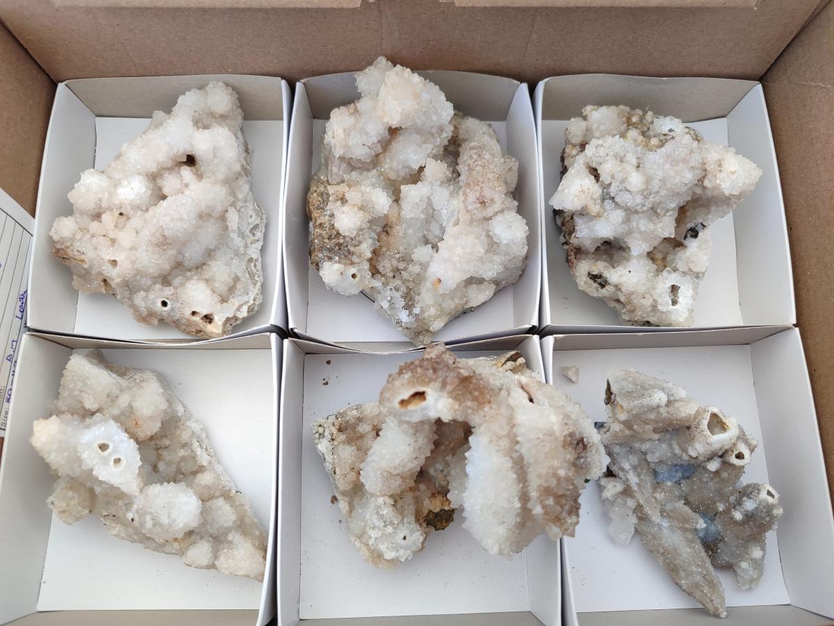 Natural Drusy Quartz Coated Calcite Pseudomorph Specimens x 6 From Albert's Mountain, Lesotho