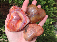 Polished Carnelian Agate Gemstone Hearts x 6 From Madagascar