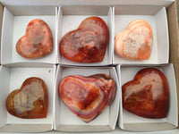 Polished Carnelian Agate Gemstone Hearts x 6 From Madagascar