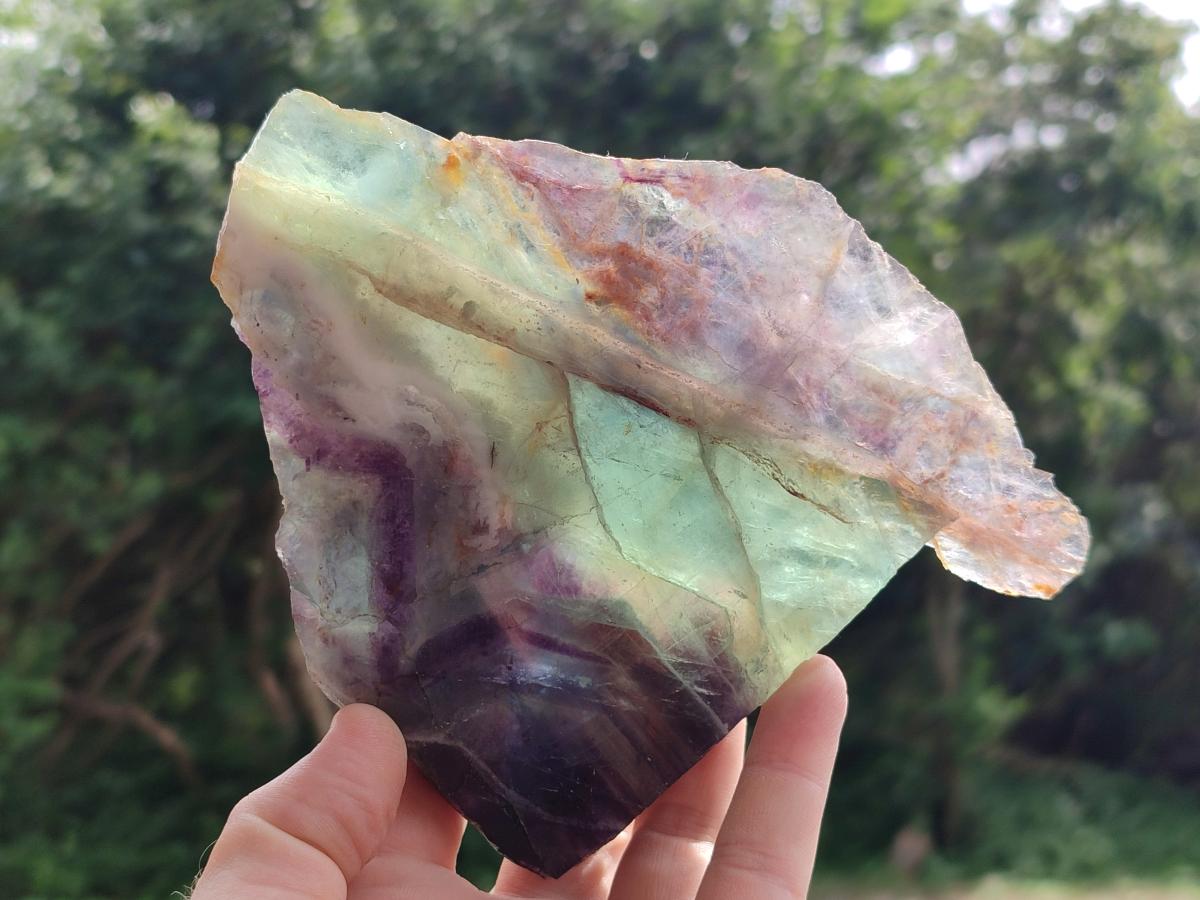 Polished On One Side Watermelon Fluorite Specimens x 3 From Uis, Namibia