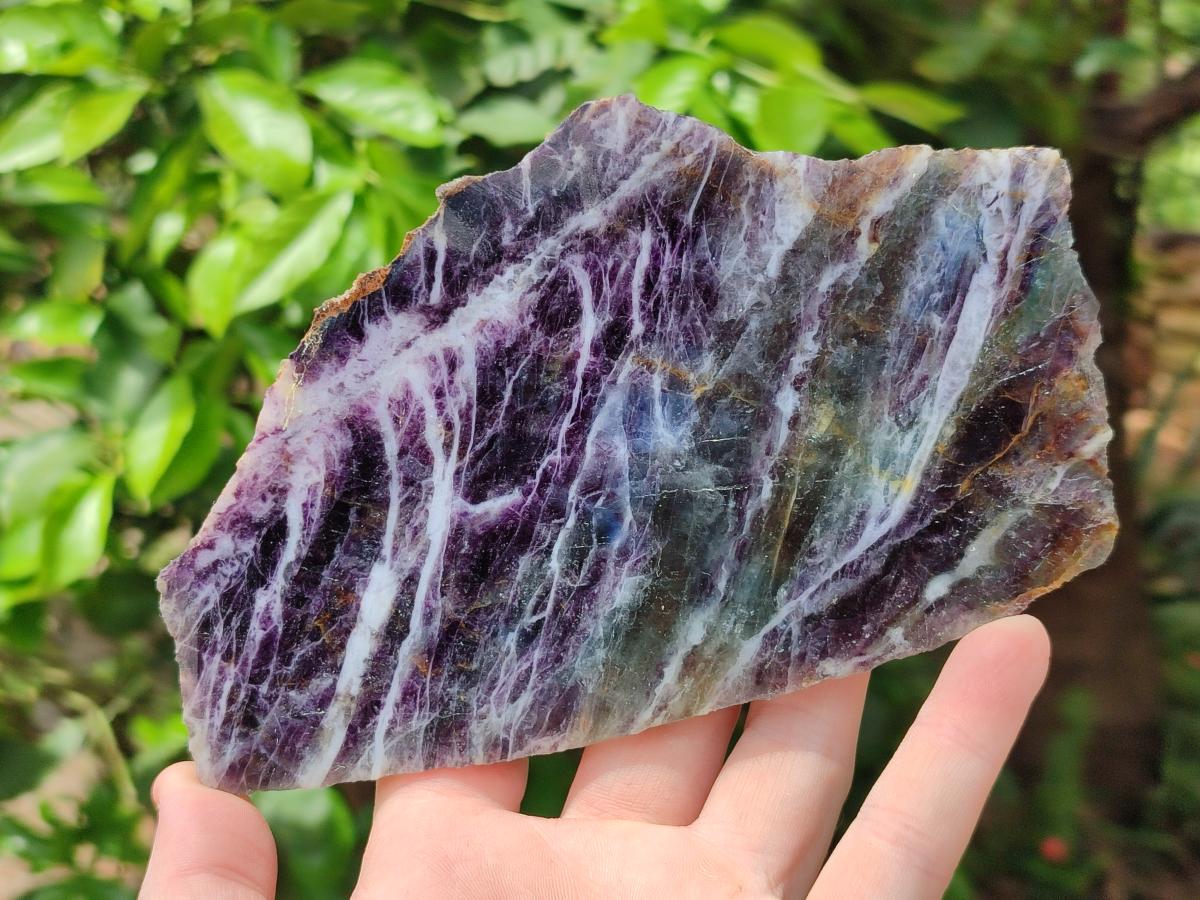 Polished On One Side Watermelon Fluorite Specimens x 3 From Uis, Namibia