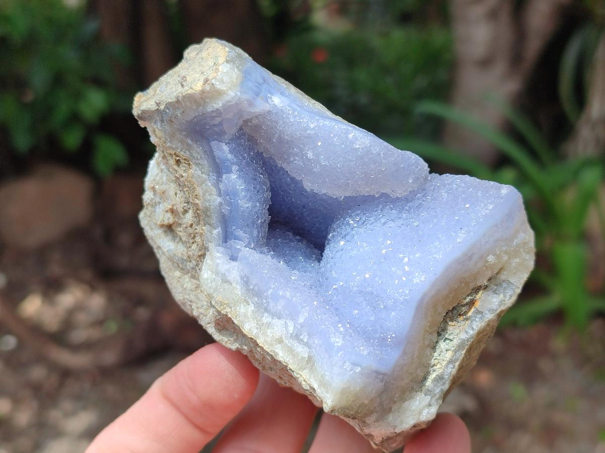 Natural Blue Lace Agate Geode Specimens x 3 From Nsanje, Malawi