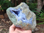 Natural Blue Lace Agate Geode Specimens x 3 From Nsanje, Malawi