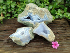 Natural Blue Lace Agate Geode Specimens x 3 From Nsanje, Malawi