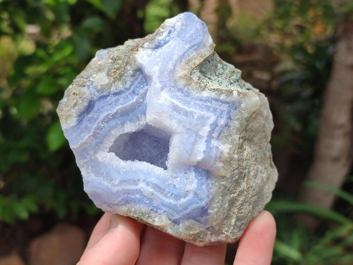 Natural Blue Lace Agate Geode Specimens x 3 From Nsanje, Malawi