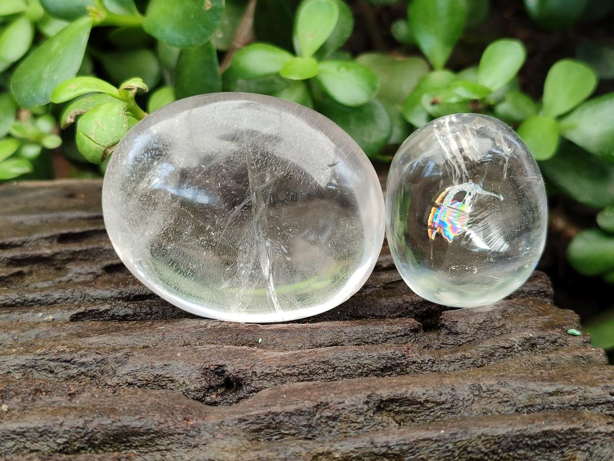 Polished Mix of Rock Crystal and Girasol Pearl Palm Stones x 15 From Ambatondrazaka Madagascar