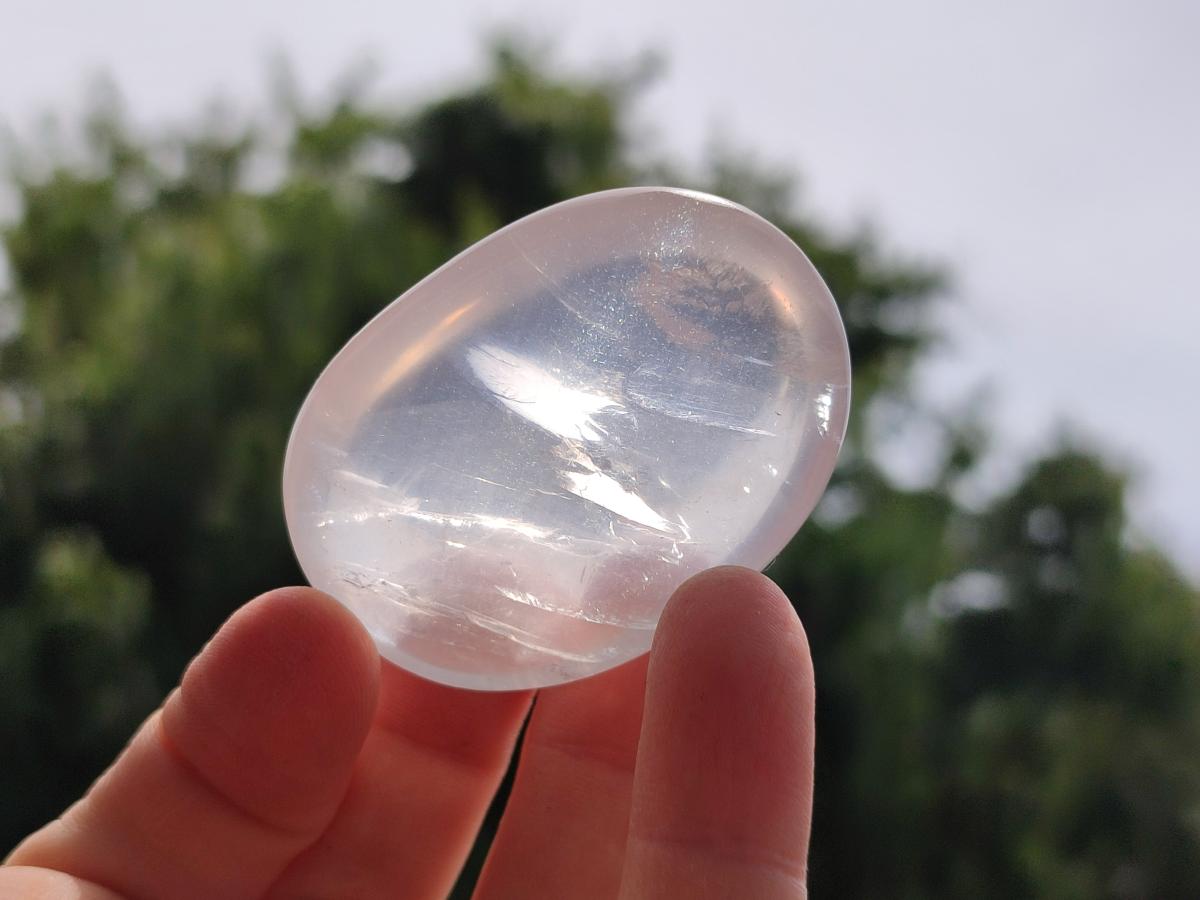 Polished Mix of Rock Crystal and Girasol Pearl Palm Stones x 15 From Ambatondrazaka Madagascar