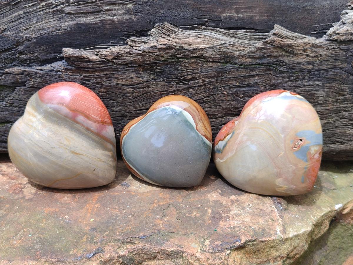Polished Polychrome Jasper Hearts x 6 From NW Coast, Madagascar