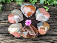 Polished Polychrome Jasper Hearts x 6 From NW Coast, Madagascar