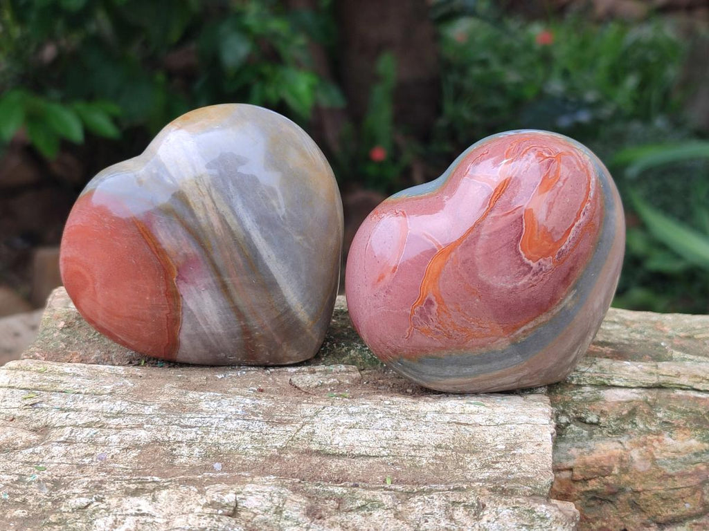 Polished Polychrome Jasper Hearts x 6 From NW Coast, Madagascar