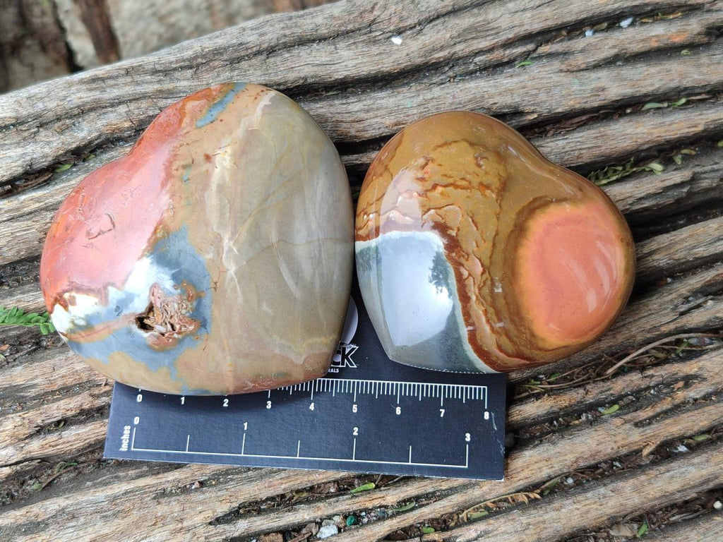 Polished Polychrome Jasper Hearts x 6 From NW Coast, Madagascar