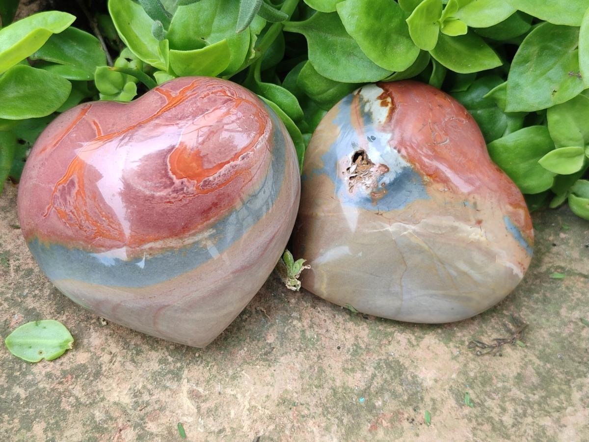 Polished Polychrome Jasper Hearts x 6 From NW Coast, Madagascar