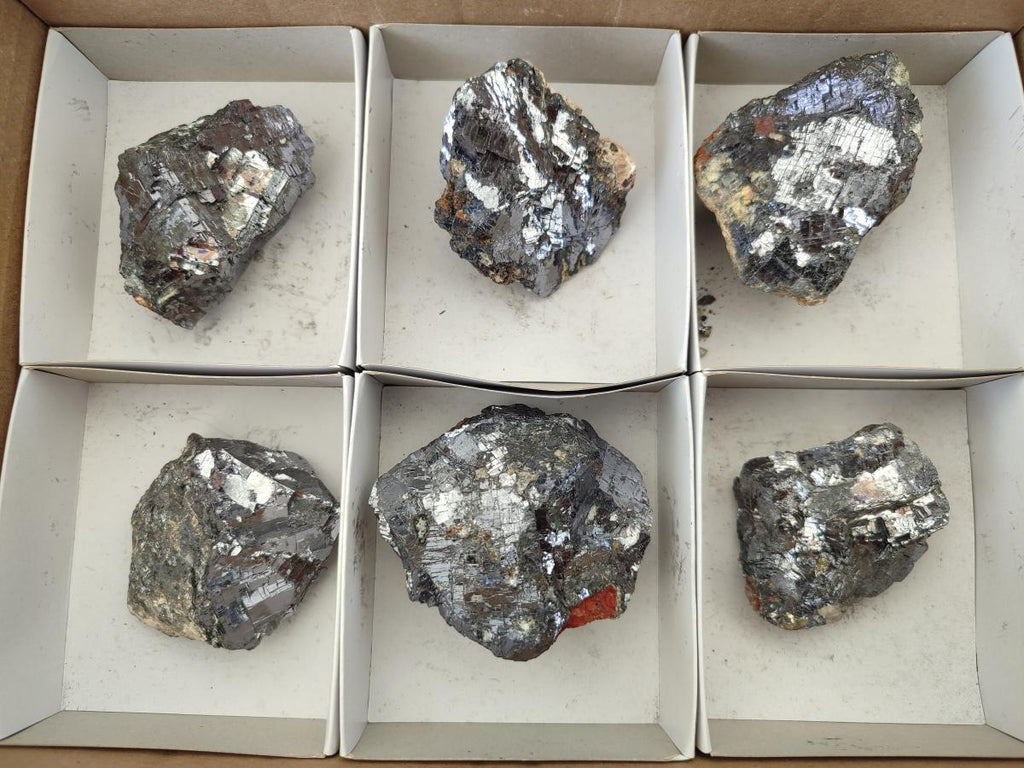 Natural Bright Silver Lead Galena Cobbed Specimens x 6 From Kaokoveld, Namibia