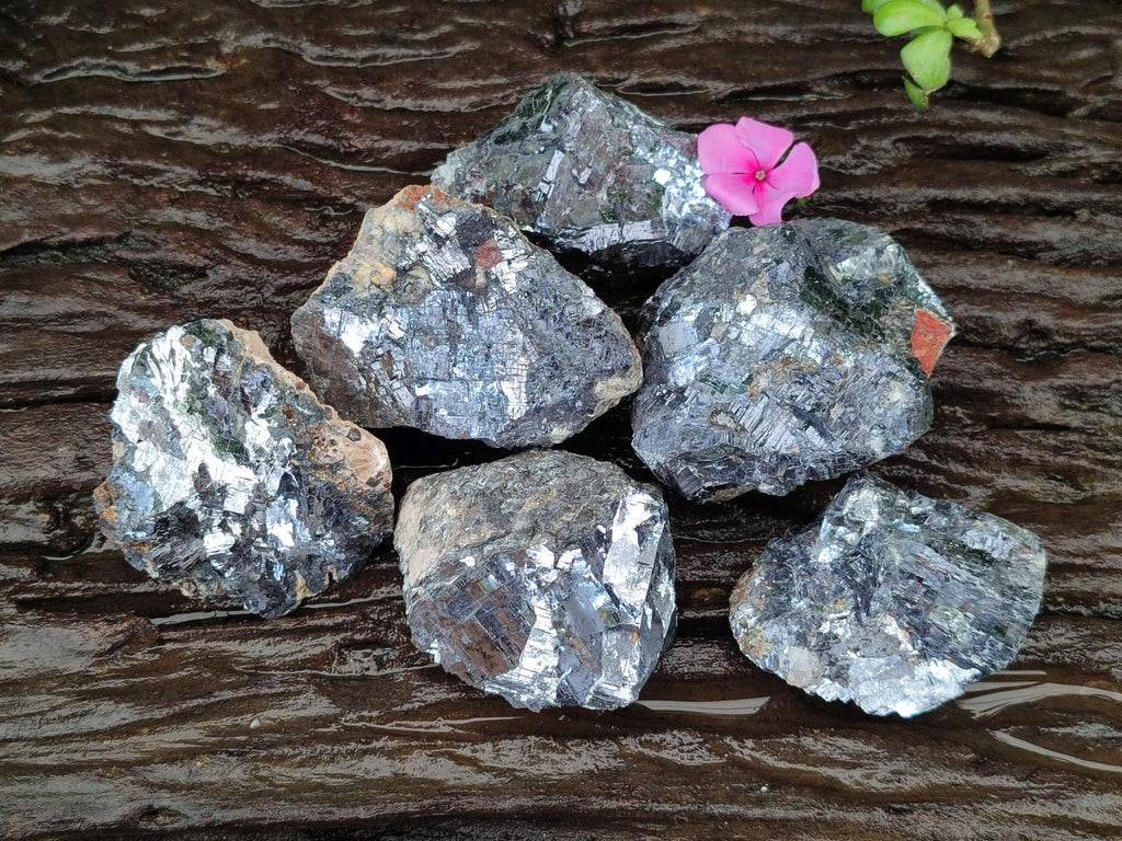 Natural Bright Silver Lead Galena Cobbed Specimens x 6 From Kaokoveld, Namibia