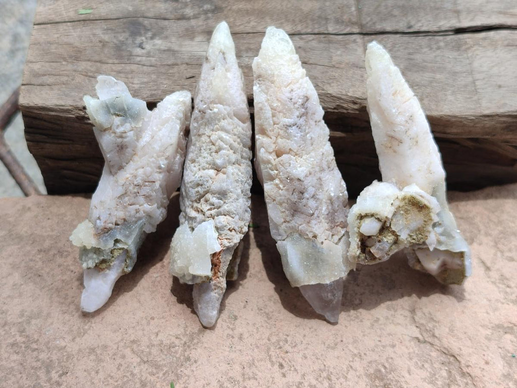 Natural Drusy Quartz Coated Spearhead Calcite Specimens x 35 From Albert's Mountain, Lesotho