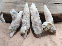 Natural Drusy Quartz Coated Spearhead Calcite Specimens x 35 From Albert's Mountain, Lesotho
