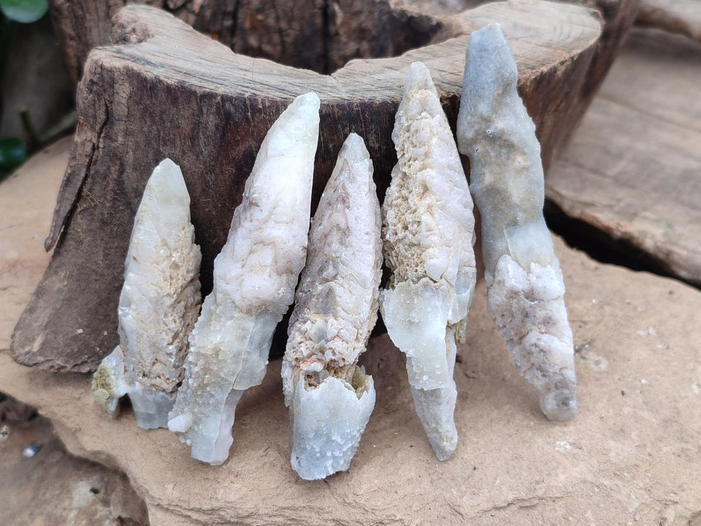 Natural Drusy Quartz Coated Spearhead Calcite Specimens x 35 From Albert's Mountain, Lesotho