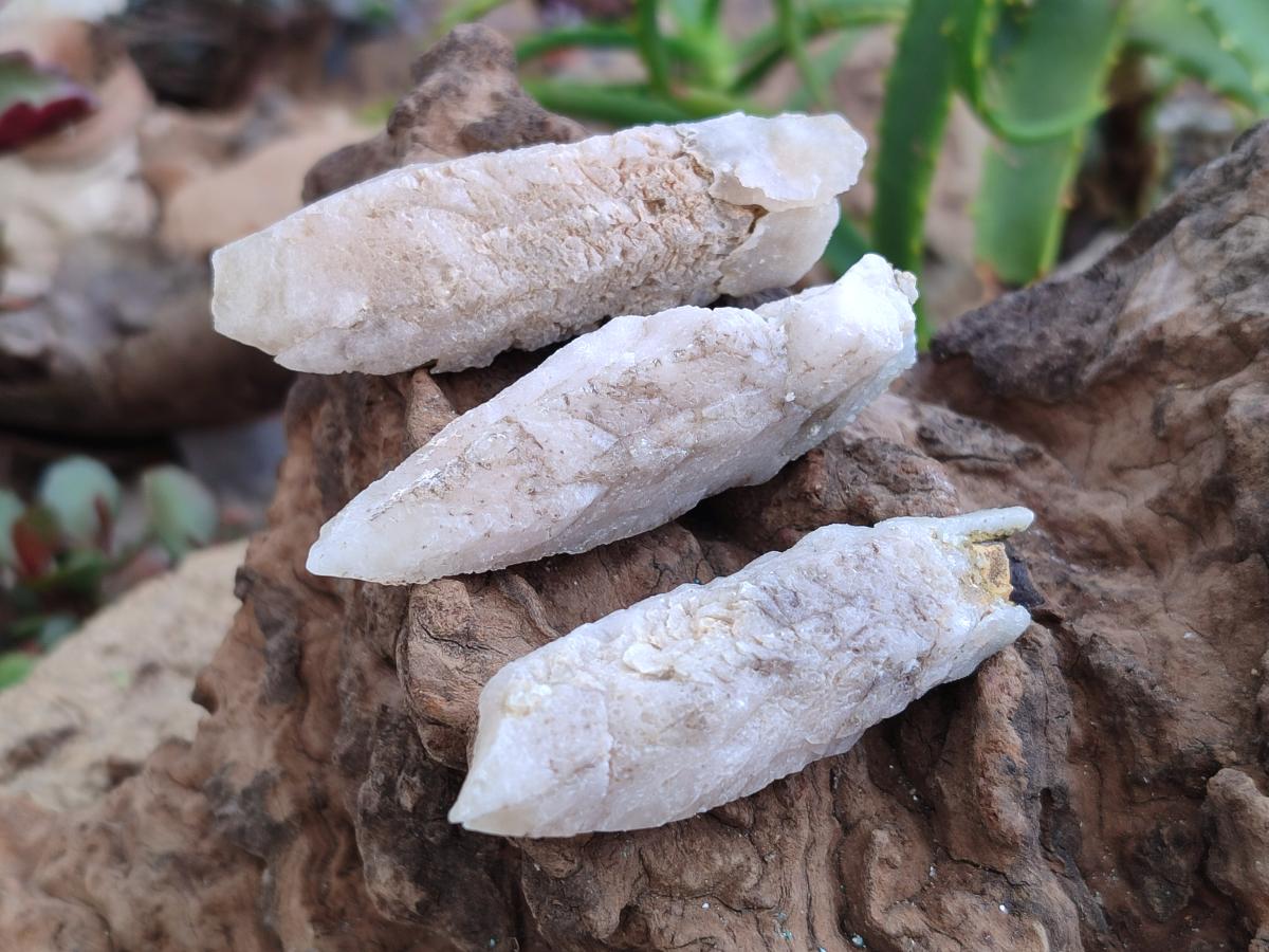 Natural Drusy Quartz Coated Spearhead Calcite Specimens x 35 From Albert's Mountain, Lesotho