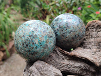 Polished Amazonite and Schorl in Granite Spheres x 3 From Madagascar