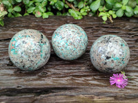 Polished Amazonite and Schorl in Granite Spheres x 3 From Madagascar