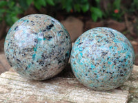 Polished Amazonite and Schorl in Granite Spheres x 3 From Madagascar