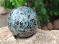 Polished Amazonite and Schorl in Granite Spheres x 3 From Madagascar